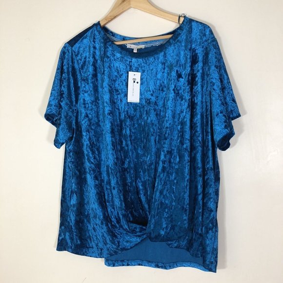 NEW Skies Are Blue Teal Velvet Short Sleeve Front Hem Twist‎ Top Size 3x - Picture 2 of 3